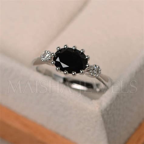 Natural Black Spinel Ring Unique Engagement Ring 925 Solid Etsy