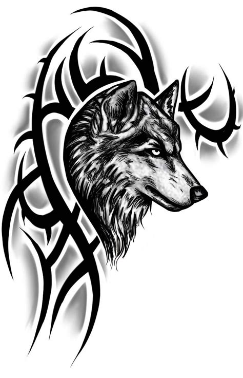 Realistic Wolf Head With Tribal Design Tattoo Sample Tribal Wolf
