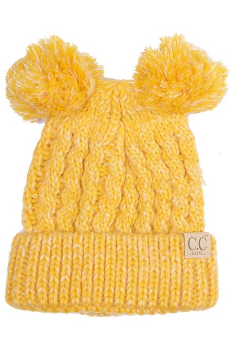 Kids Knit Beanie Hat With Two Pom Poms By Cc Brand