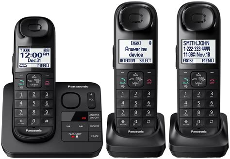 Panasonic Black Cordless Phone With 3 Handsets And Answering Machine