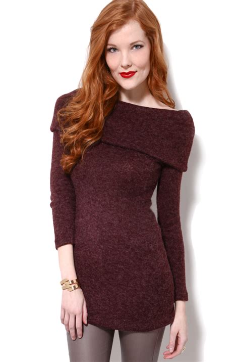 Check spelling or type a new query. Lyst - Akira Off The Shoulder Sweater Dress in Burgundy in ...