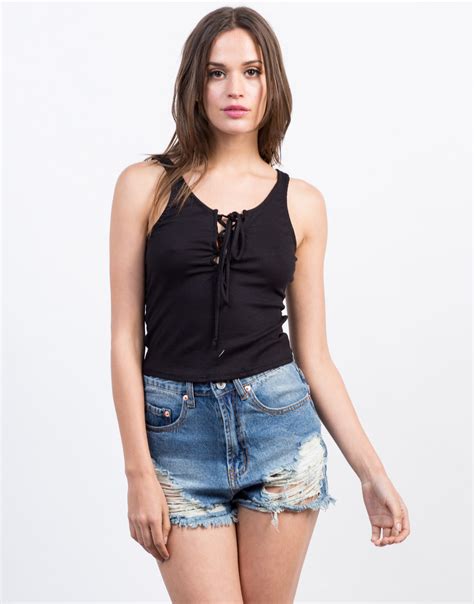 Knit Lace Up Tank Top Ribbed Tank Top Lace Up Crop Top 2020ave