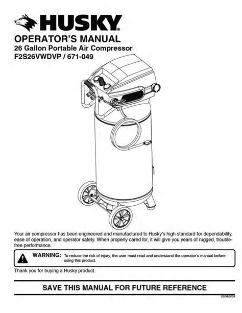 1 how this guide is organized the handbook contains boxed highlighted sections with compressed air energy savings and operations. ~HUSKY OPERATOR'S MANUAL I 26 Gallon Portable Air Compressor | Manualzz