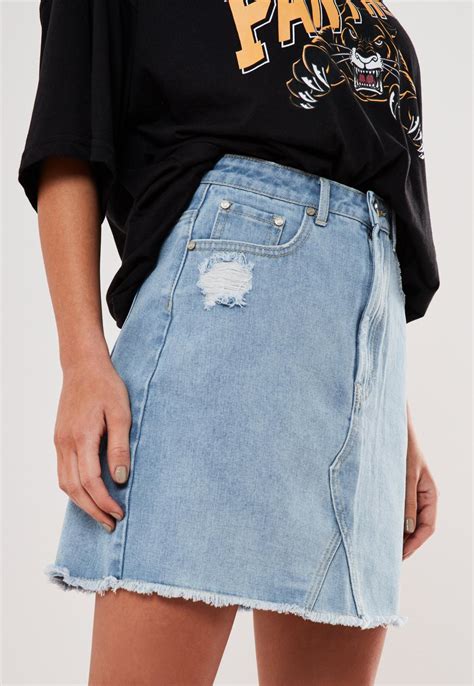 Blue Distressed Denim Mini Skirt Missguided Australia