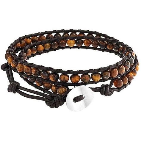 Unisex Tiger Eye Adjustable Brown Leather Wrap Bracelet 23in 15