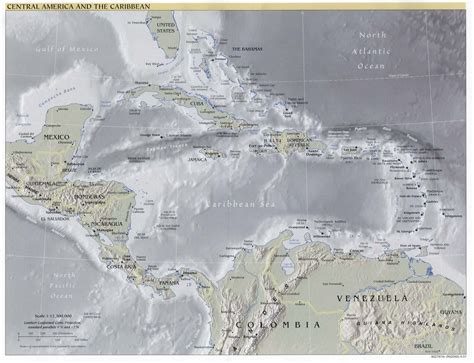 Central America And The Caribbean Physical Map Full Size Ex