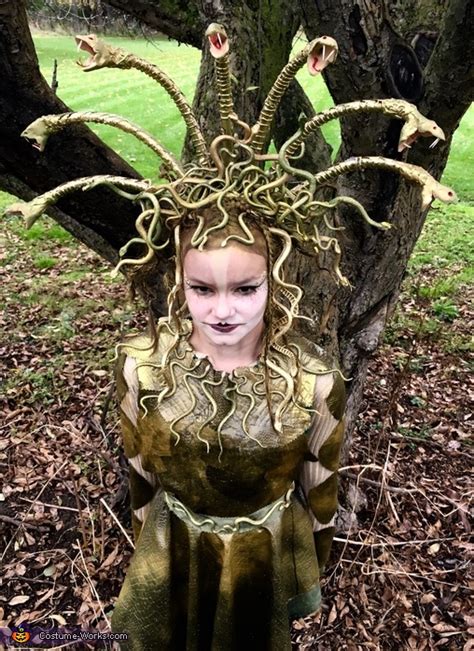 The diy medusa costume is easily made and a perfect halloween costume idea for women or to wear it on other theme parties. Girl's Homemade Medusa Costume