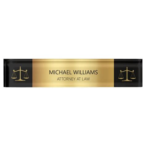 Elegant Gold On Black Scales Of Justice Lawyer Desk Name Plate Zazzle
