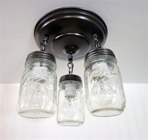 Mason Jar Light Fixture New Pint Trio Flush Mount Farmhouse Etsy Jar
