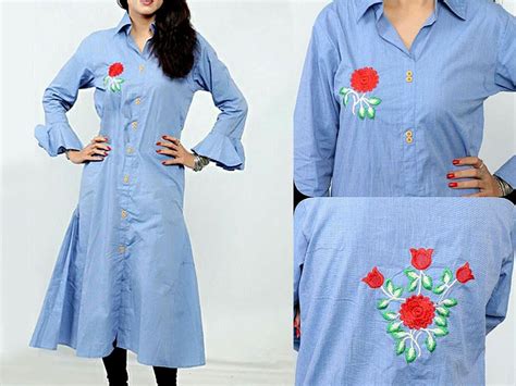 Flower Embroidery Long Cotton Shirt Price In Pakistan M010295 2022