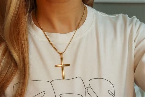 Gold Cross Necklace Gold Religious Cross Charm Unisex Women Etsy