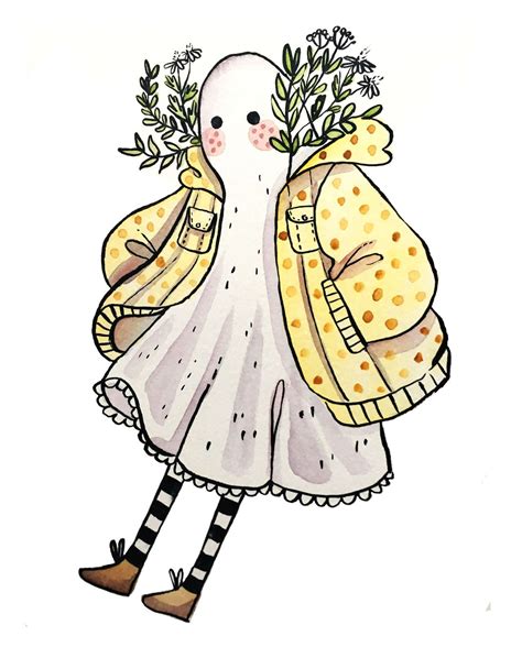 Little Ghostie In A Raincoat Cartoon Art Styles Cute Art Drawings