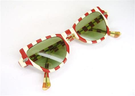 vintage 1940s red and white striped cat eye eyeglasses sunglasses frame titmus striped cat