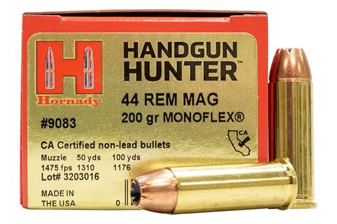 Hornady Handgun Hunter Ammunition 44 Remington Magnum 200 Grain Monoflex 20 Rounds Brass