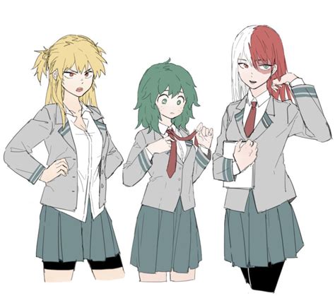 Safebooru 3girls Bakugou Katsuki Blazer Blonde Hair Boku No Hero Academia Breasts Burn Scar