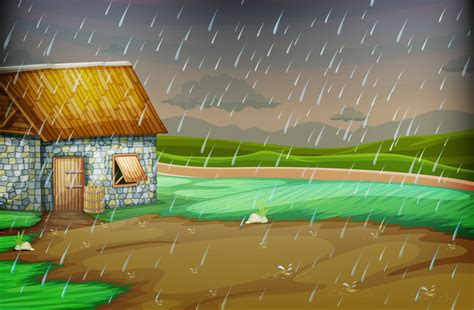 Countryside Scene With Little Hut In The Rain 432398