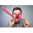 European Man With Red Clown Nose Is Happy Stock Photo  Download Image