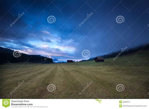 Foggy Sunrise Over Alpine Meadow Stock Image Image Of Germany Rural