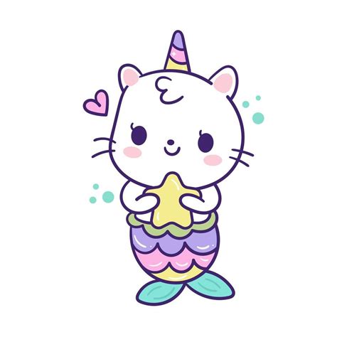 Kawaii Cat Unicorn Mermaid Cartoon Mermaid Cartoon Mermaid Cat Angel