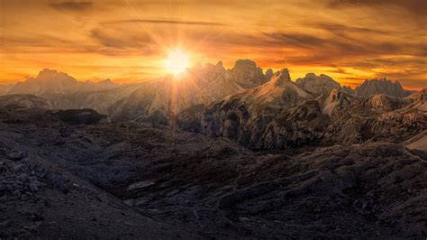 Dolomites Mountain Panorama Rock During Sunset 4k 5k Hd Nature