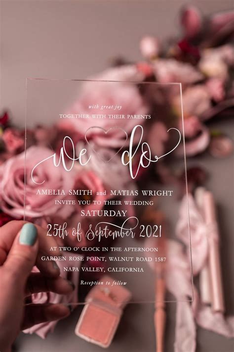 Elegant Acrylic Plexi Wedding Invites Romantic Blush Pink Wedding Invitations Bespoke Vellum