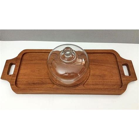 1970s Vintage Goodwood Teak Cheese Tray With Glass Dome Chairish