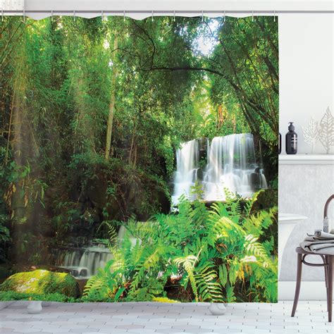 Waterfall Decor Shower Curtain Spring Waterfall Hidden In Forest With