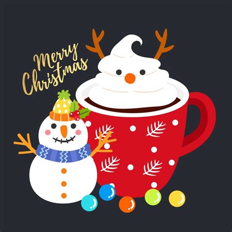 Premium Vector Merry Christmas Greeting Card With Hot Chocolate