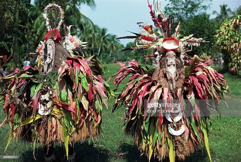 Sacred Dance Dancers In Traditional Costume Korogo Papua New