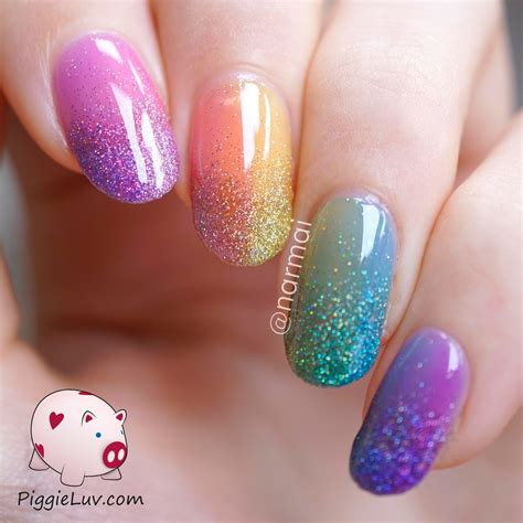 Piggieluv Double Gradient Glitter Rainbow Nail Art With Opi Sheer Tints