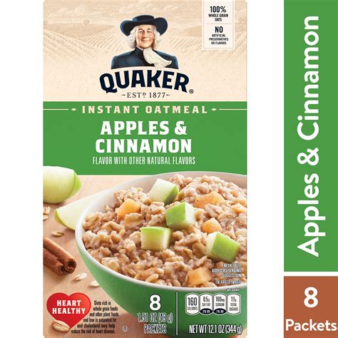 Quaker Instant Oatmeal Apple And Cinnamon 121 Oz 8 Packets