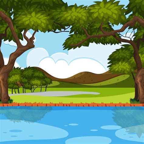 Premium Vector Outdoor Nature River Scene