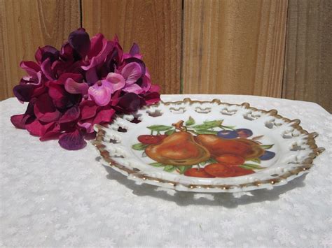 Vintage Laced Fruit Plate Pears And Cherries Gold Rims Red Etsy