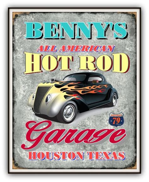Personalized Sign Garage Hot Rod Shop Print By Southcoaststudio