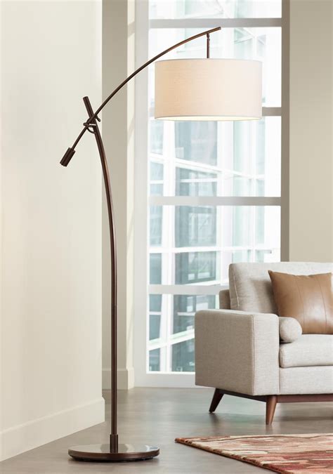 Bronze Boom Arc Floor Lamp With Linen Shade Arc Floor Lamps