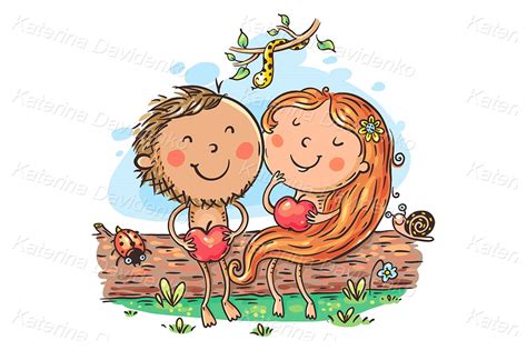 adam and eve with apples in paradise bible story scene first man and woman in garden eden