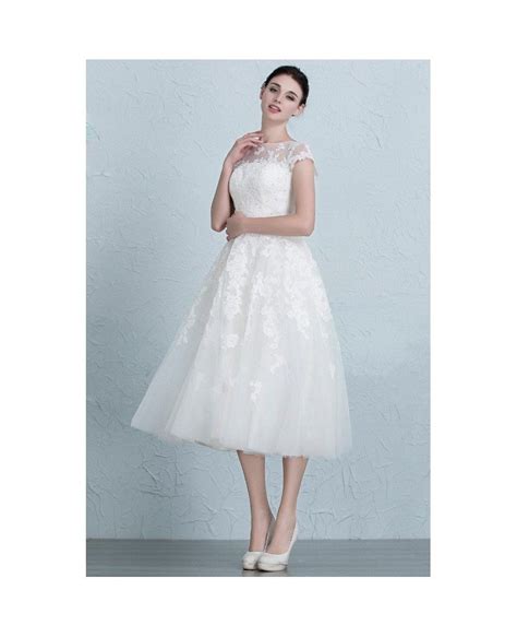 Vintage Tea Length Wedding Dresses Empire Waist Lace Tulle A Line Style