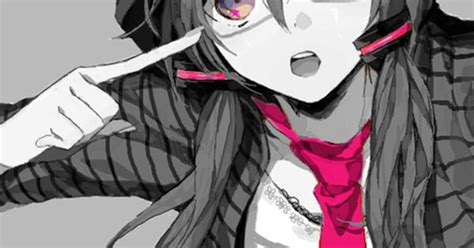Black And White Anime Girl With Glasses Hot Pink Tie And Hair Clips