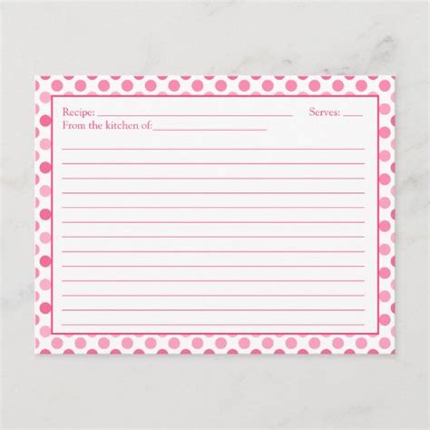 Simple Pink White Polka Dot Recipe Card