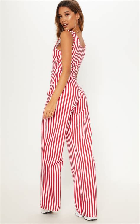 Red Stripe Jumpsuit Jumpsuits And Playsuits Prettylittlething