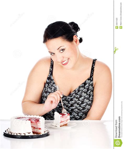 Slice Of Cake And Chubby Woman Stock Photos Image