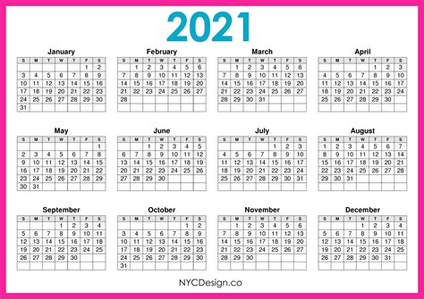 Add your notes, official holidays before you print. 2021 Calendar Printable Free, Horizontal, Pink, HD ...