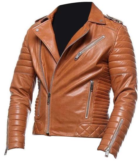Mens Tan Classic Style Bikers Leather Jacket Next Leather Jackets