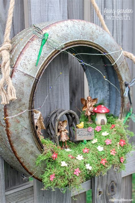 Push the pump to spin the water wheel. Fairy Garden Wreath - Create Craft Love