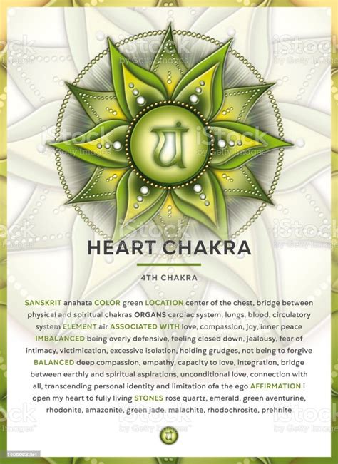 Vetores De Heart Chakra Infográfico Símbolo Chakra Com Descrição