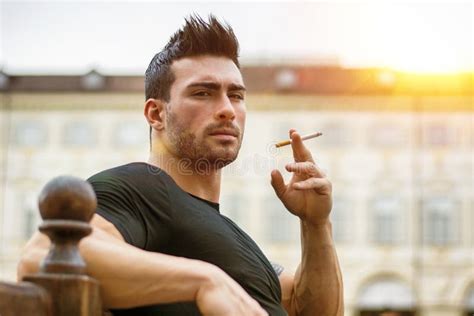 Handsome Masculine Man Smoking Stock Photo Image Of Successful Adult
