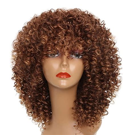 afro kinky curly synthetic wig 16 inches 250g brown afrosentail