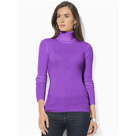 Lyst Ralph Lauren Silk Cotton Turtleneck Sweater In Purple
