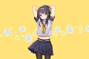 Customize and personalise your desktop, mobile phone and tablet with these free wallpapers! Wallpaper : illustration, simple background, long hair, anime girls, legs, cartoon, black hair ...