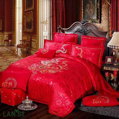 Get set for silk bed sheets at argos. 2016 Festive Luxury Dragon Red Jacquard Satin Embroidery ...